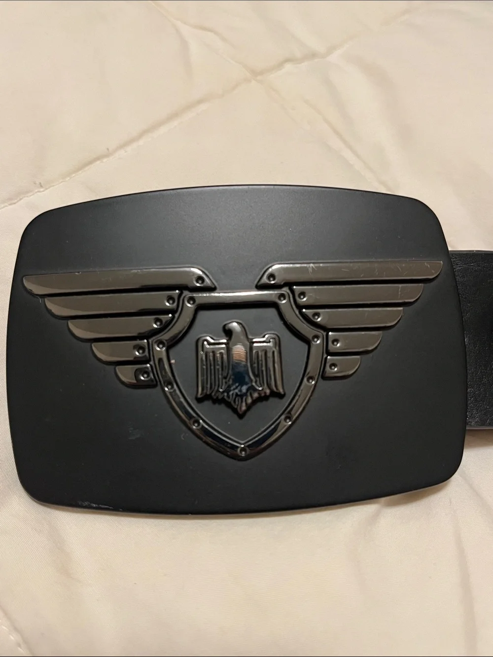 Crome 6172 Matte Black Eagle Wing Belt Buckle & Synthetic Leather Black Belt